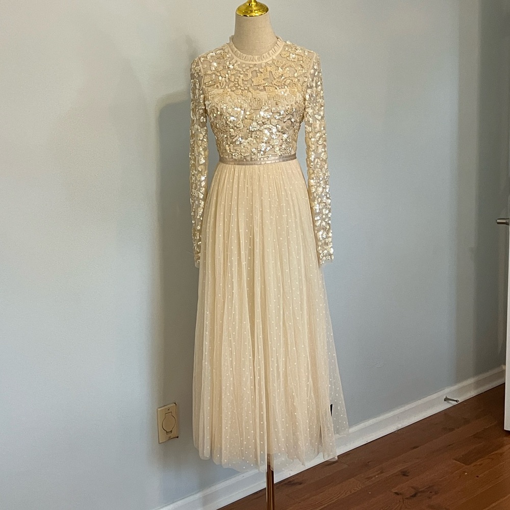 NWT Needle & Thread Beaded Tempest Bodice Ballerina Dress Champagne Tulle,Size 4 - Picture 2 of 11